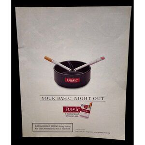Basic Cigarettes Vintage Color Print Ad 1996 Smoker Tobacco Ashtray